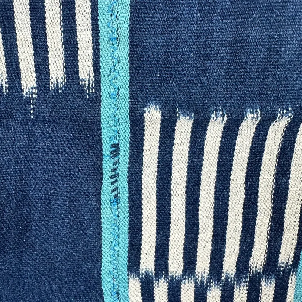 Indigo Blue Woven Textile Throw Wall Hanging Boho Geometric Fringe Artisan